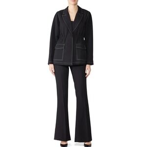 GREYLIN Womens Black White Contrast Stitch Blazer Sz M Sleek Drawstring Waist
